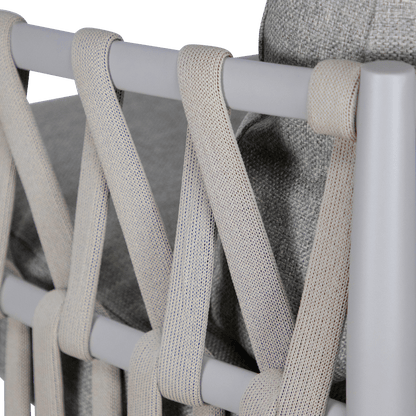 Kirra Armchair in Silk Beige with Smoke Olefin Cushions and Rope