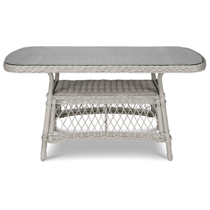 Hamptons Outdoor Wicker Lounge with 3 Seater, 2 x Armchairs, Coffee & Side Table in Dune Spunpoly Cushions