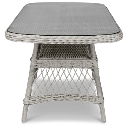 Hamptons Outdoor Wicker Lounge with 3 Seater, 2 x Armchairs and Coffee Table in Dune Spunpoly Cushions