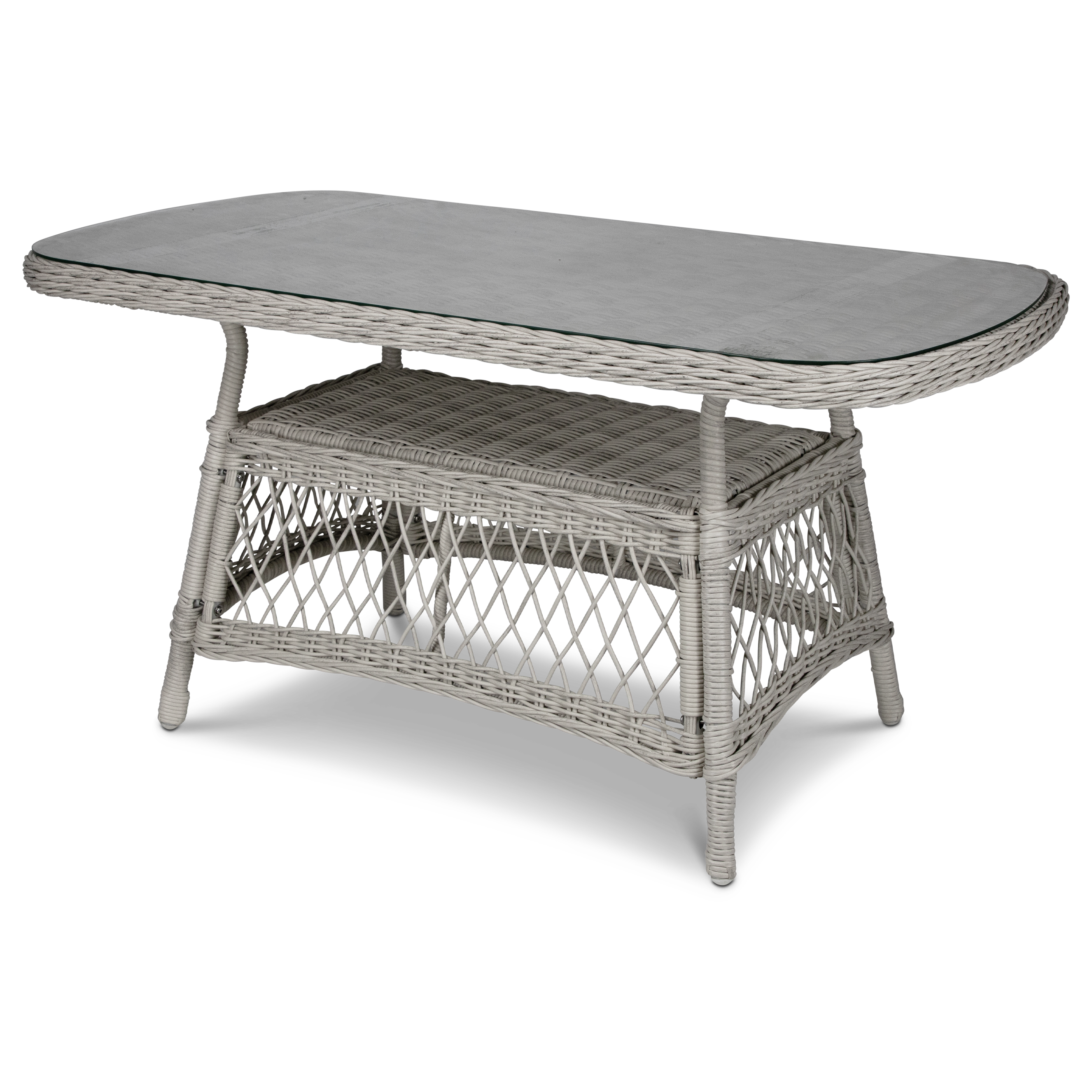 Hamptons Outdoor Wicker Lounge with 3 Seater, 2 x Armchairs and Coffee Table in Dune Spunpoly Cushions