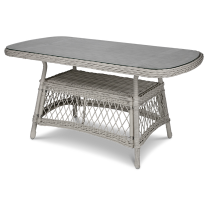 Hamptons Outdoor Wicker Lounge with 3 Seater, 2 x Armchairs and Coffee Table in Dune Spunpoly Cushions