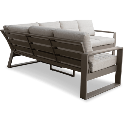 Positano Corner Lounge in Taupe, Polywood Inset with Latte Check Spun Polyester Cushions