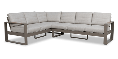 Positano Corner Lounge in Taupe, Polywood Inset with Latte Check Spun Polyester Cushions