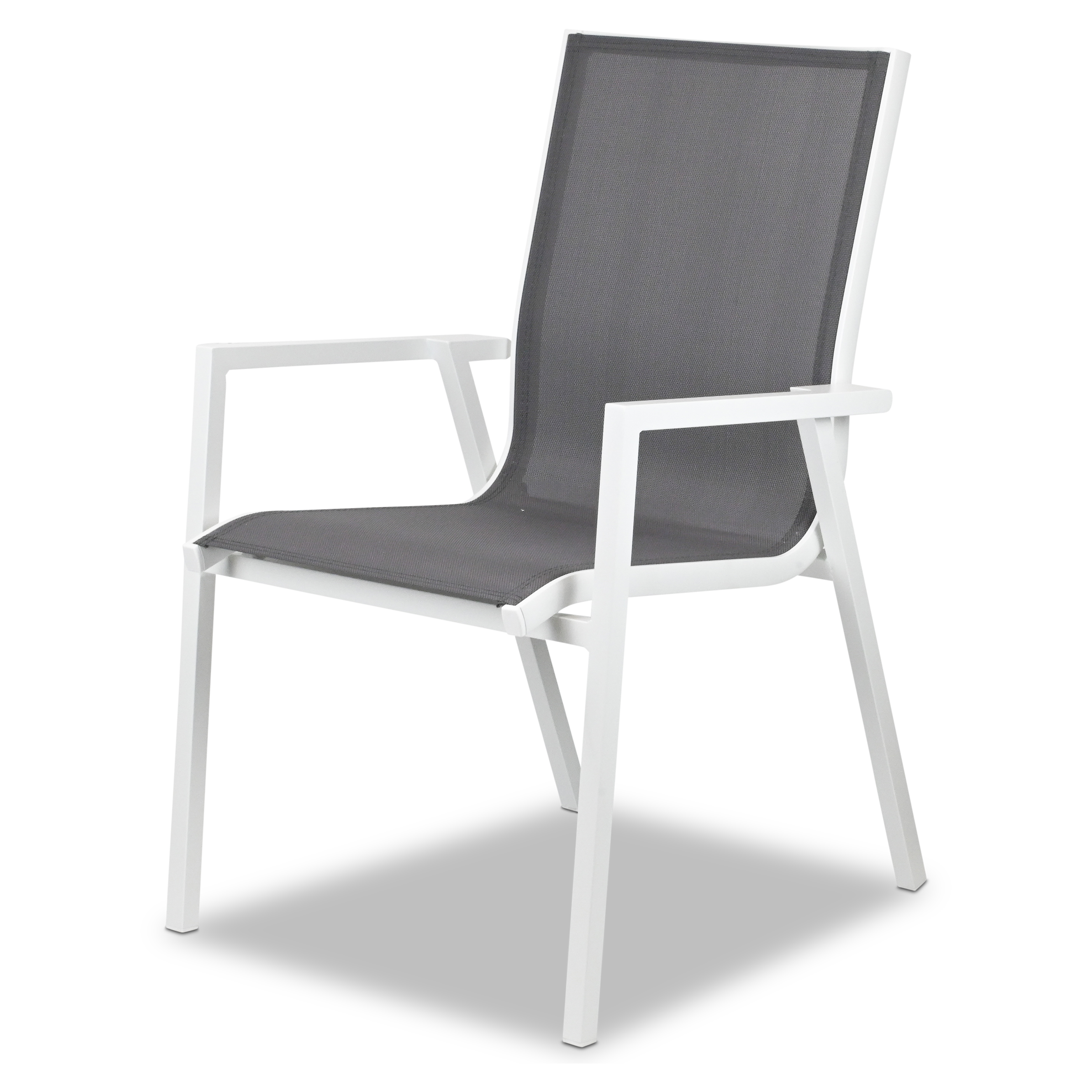 Maldives Sling Dining Chair in Grey Textilene Fabric and Arctic White Frame