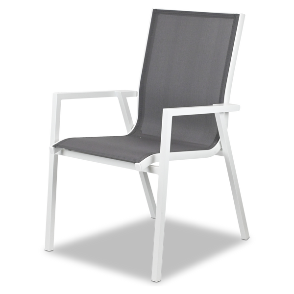 Maldives Sling Dining Chair in Grey Textilene Fabric and Arctic White Frame