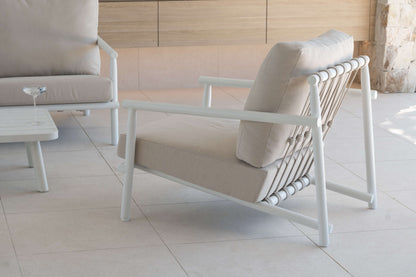 Havana Armchair in Arctic White with Dune Rope Inlay and Olefin Cushions
