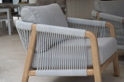 Daintree 3pc Occasional Set with Pebble Olefin Rope, Pebble Olefin Cushions and Teak Look Aluminium Frame