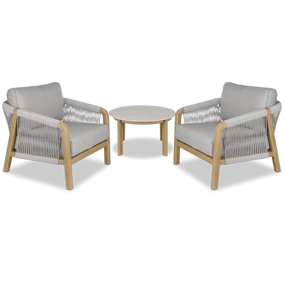Daintree 3pc Occasional Set with Pebble Olefin Rope, Pebble Olefin Cushions and Teak Look Aluminium Frame