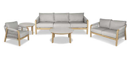 Daintree 5 piece Lounge Set with Pebble Olefin Rope, Pebble Olefin Cushions and Teak Look Aluminium Frame