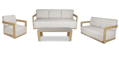 Eclipse 4pc Lounge Set in Sofe Beige Olefin Cushions and Teak Finish Aluminium Frame