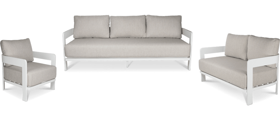 Elements 3 Seater, 2 Seater and Armchair in Arctic White Aluminium Frame