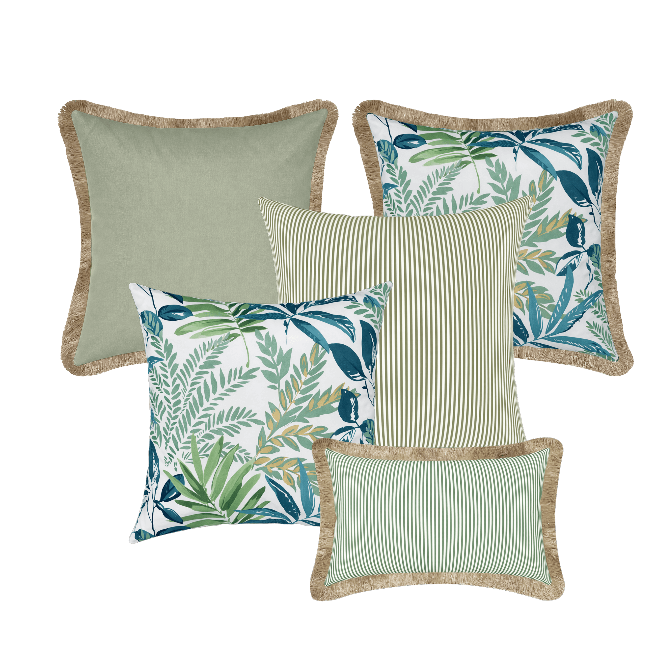 Tahiti Outdoor Cushions Stylist Selection - Evergreen with Sage 5pc