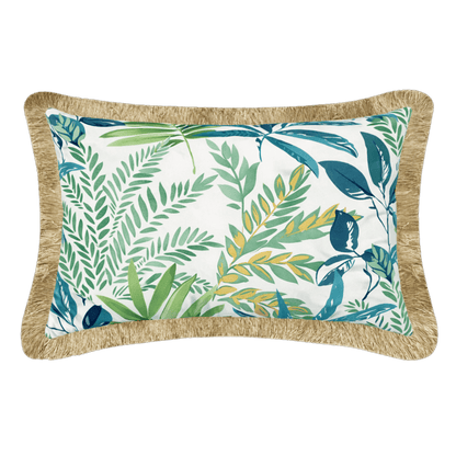 Tahiti Evergreen - 30x50cm Fringed Outdoor Cushion