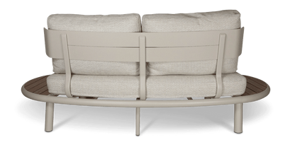Evoke Curved 2 Seater Lounge in Fawn and Latte Check Fabric with Teak Accent