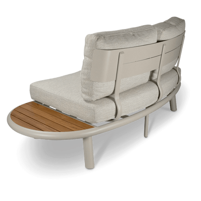 Evoke Curved 2 Seater Lounge in Fawn and Latte Check Fabric with Teak Accent