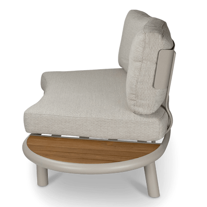 Evoke Curved 2 Seater Lounge in Fawn and Latte Check Fabric with Teak Accent