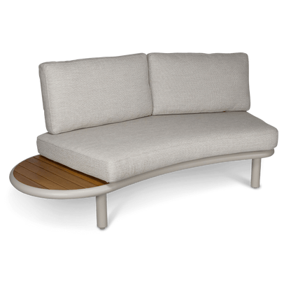 Evoke Curved 4 Seater Lounge (2 Piece) in Fawn and Latte Check Fabric with Teak Accent