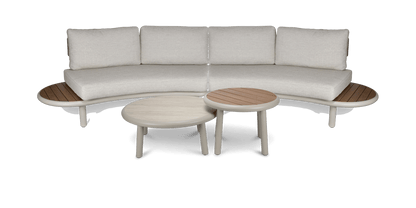 Evoke Curved 4 Seater Lounge (2 Piece) with Coffee and Side Table Set in Fawn