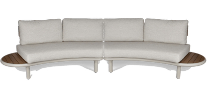 Evoke Curved 4 Seater Lounge (2 Piece) in Fawn and Latte Check Fabric with Teak Accent