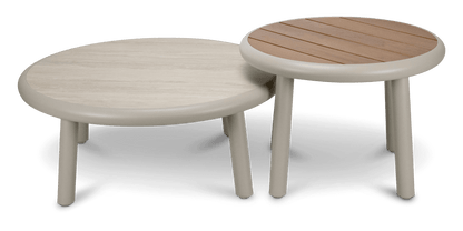 Evoke Curved 4 Seater Lounge (2 Piece) with Coffee and Side Table Set in Fawn