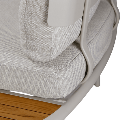 Evoke Curved 4 Seater Lounge (2 Piece) in Fawn and Latte Check Fabric with Teak Accent