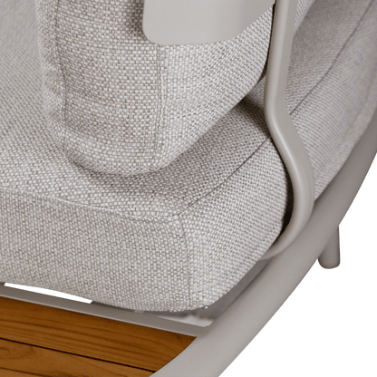 Evoke Curved 4 Seater Lounge (2 Piece) in Fawn and Latte Check Fabric with Teak Accent