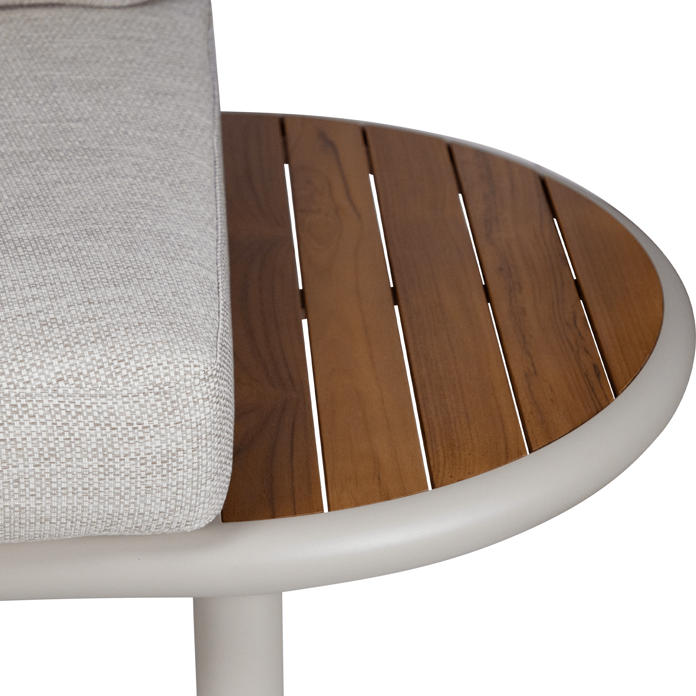 Evoke Curved 4 Seater Lounge (2 Piece) in Fawn and Latte Check Fabric with Teak Accent