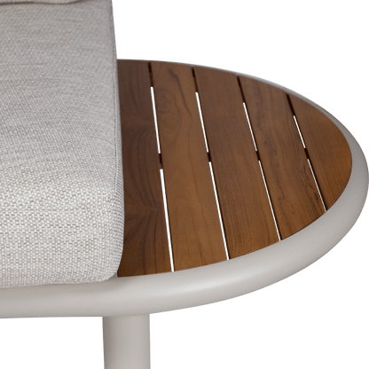 Evoke Curved 4 Seater Lounge (2 Piece) in Fawn and Latte Check Fabric with Teak Accent