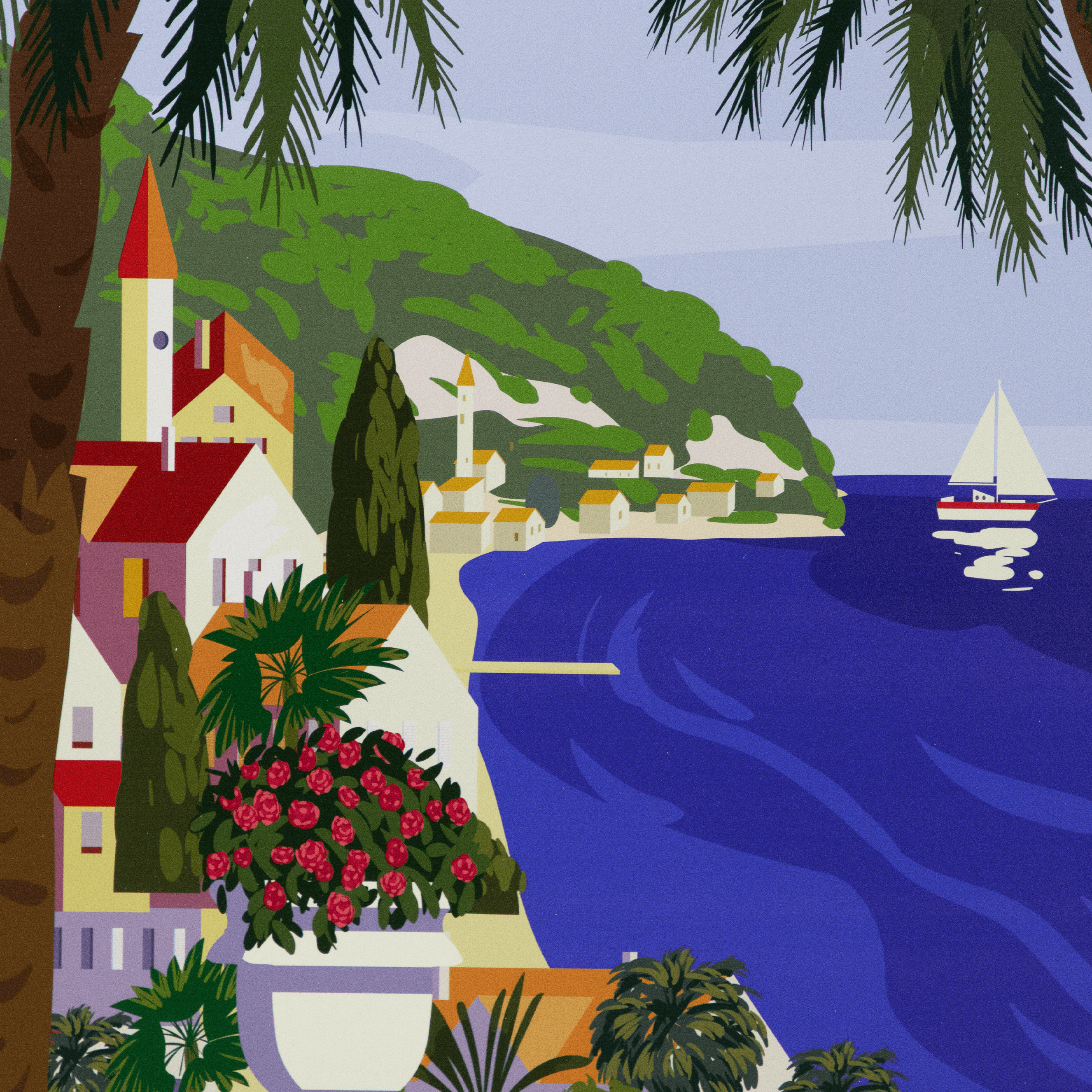 *IN STORE PICK UP ONLY* French Riviera - 60 x 100cm Outdoor UV Wall Art with Beech Aluminium Frame