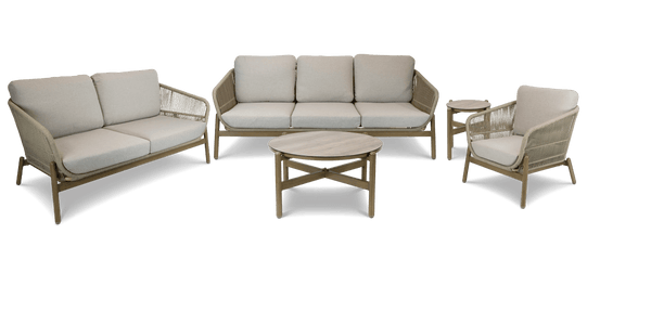 Tahiti Outdoor 3 Seater, 2 Seater, Armchair, Coffee & Side Table in Aluminium and Rope