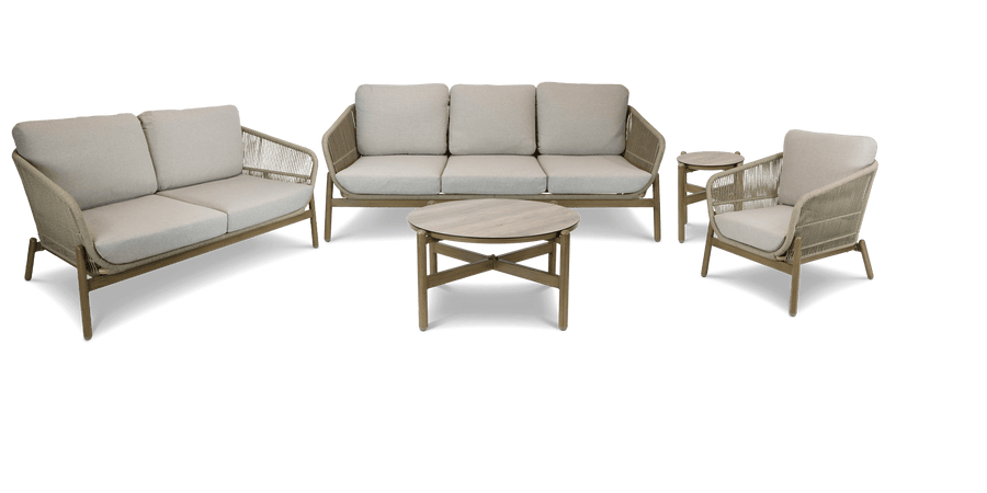 Tahiti Outdoor 3 Seater, 2 Seater, Armchair, Coffee & Side Table in Aluminium and Rope