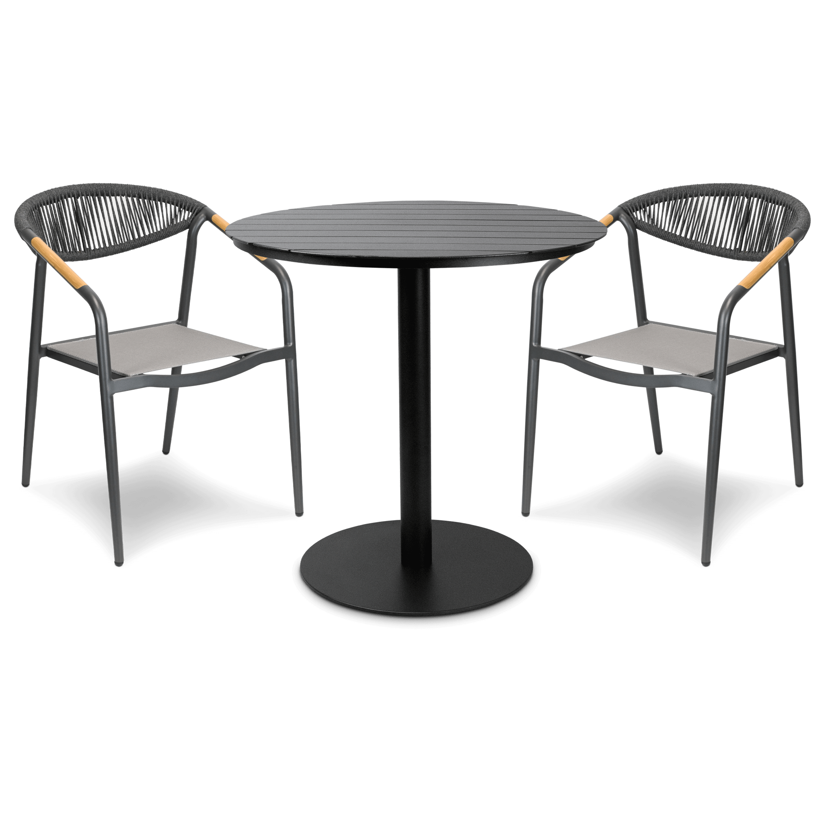 Cafe Collection Round 3pc Dining Suite in Gunmetal with Rope Chairs