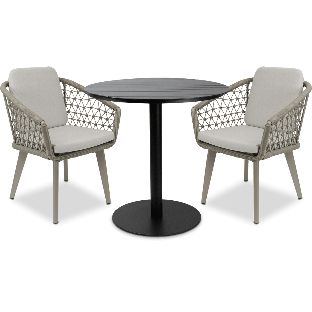 Cafe Collection Round 3pc Dining Suite in Gunmetal with Rope Chairs