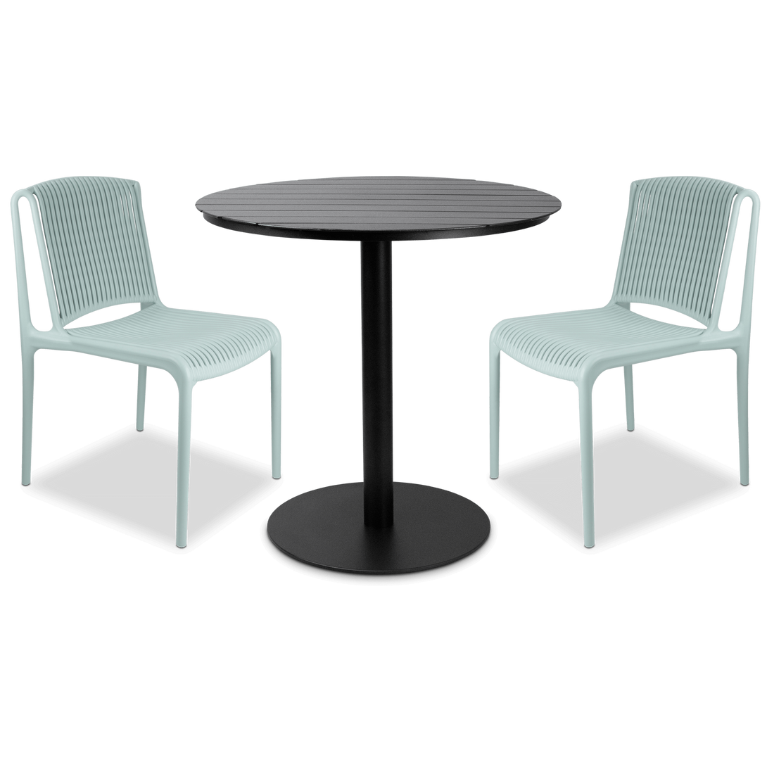 Cafe Collection Round 3pc Dining Suite in Gunmetal with UV Plastic Chairs (PP)