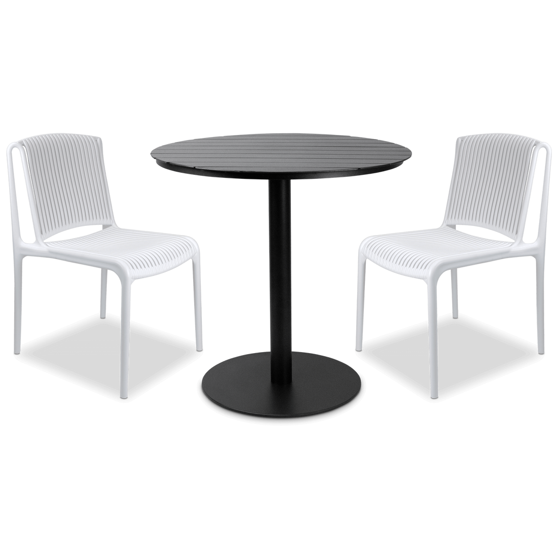 Cafe Collection Round 3pc Dining Suite in Gunmetal with UV Plastic Chairs (PP)