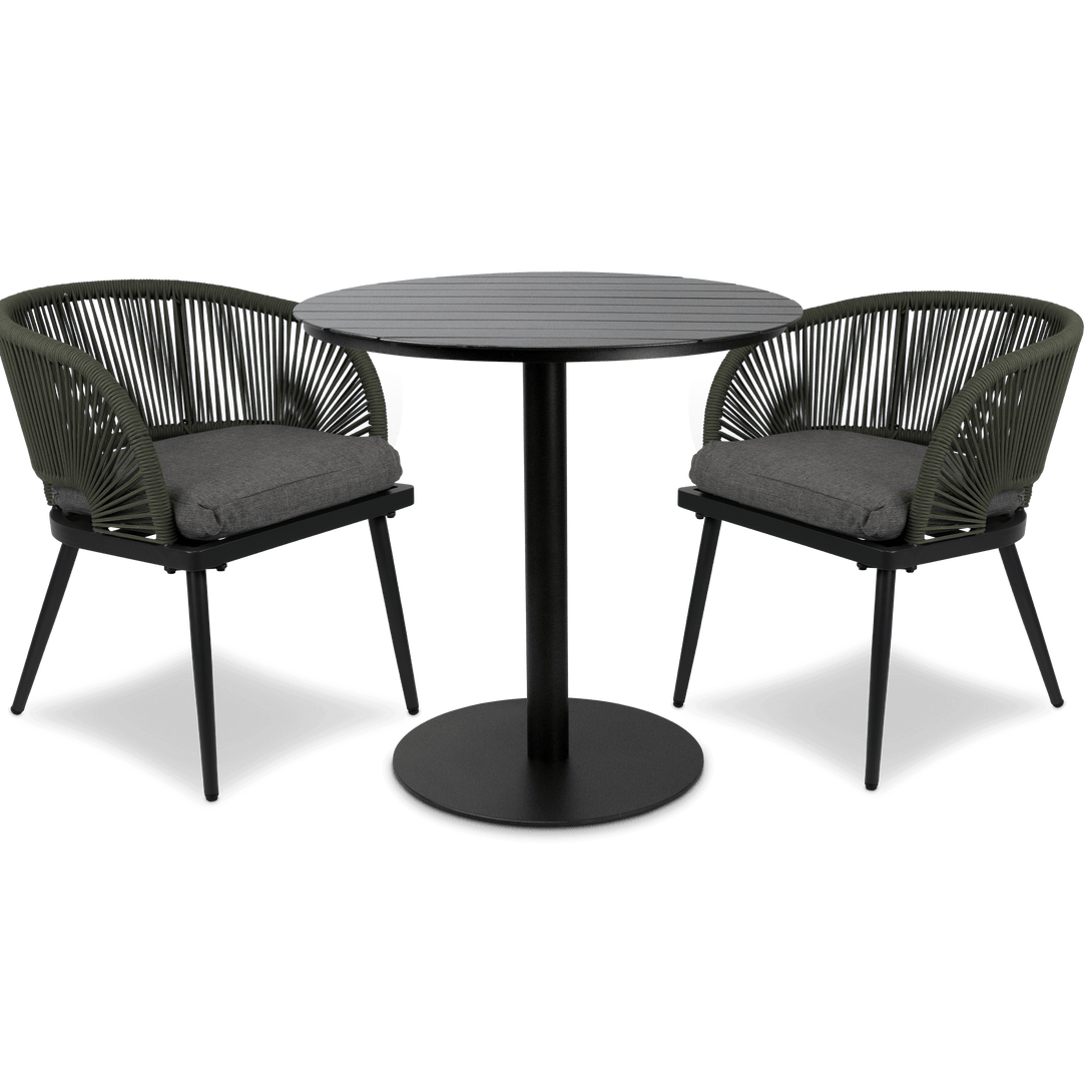 Cafe Collection Round 3pc Dining Suite in Gunmetal with Rope Chairs