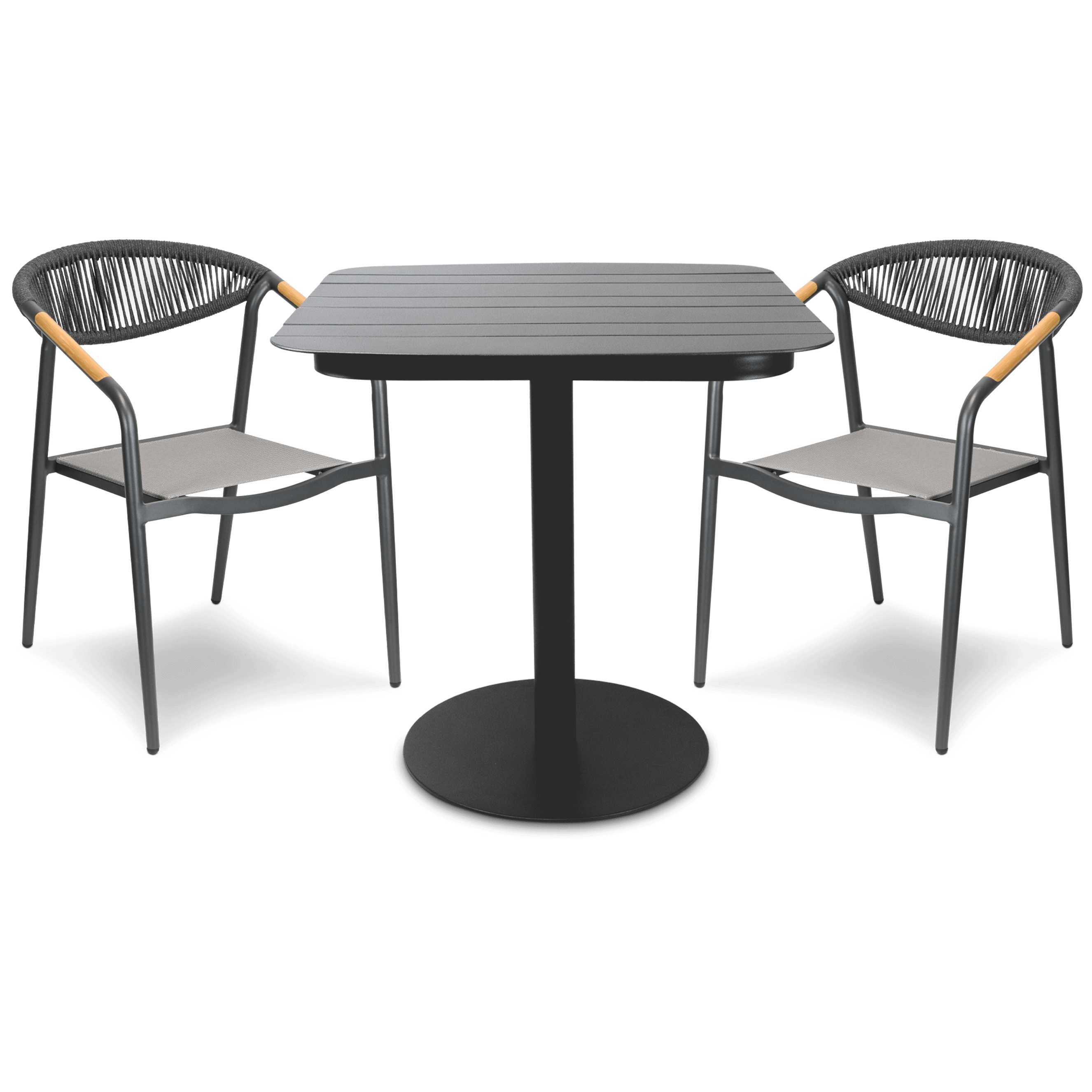 Cafe Collection Square 3pc Dining Suite in Gunmetal with Rope Chairs