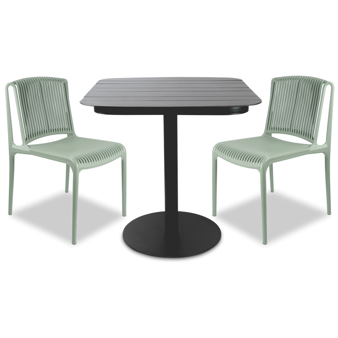 Cafe Collection Square 3pc Dining Suite in Gunmetal with UV Plastic Chairs (PP)
