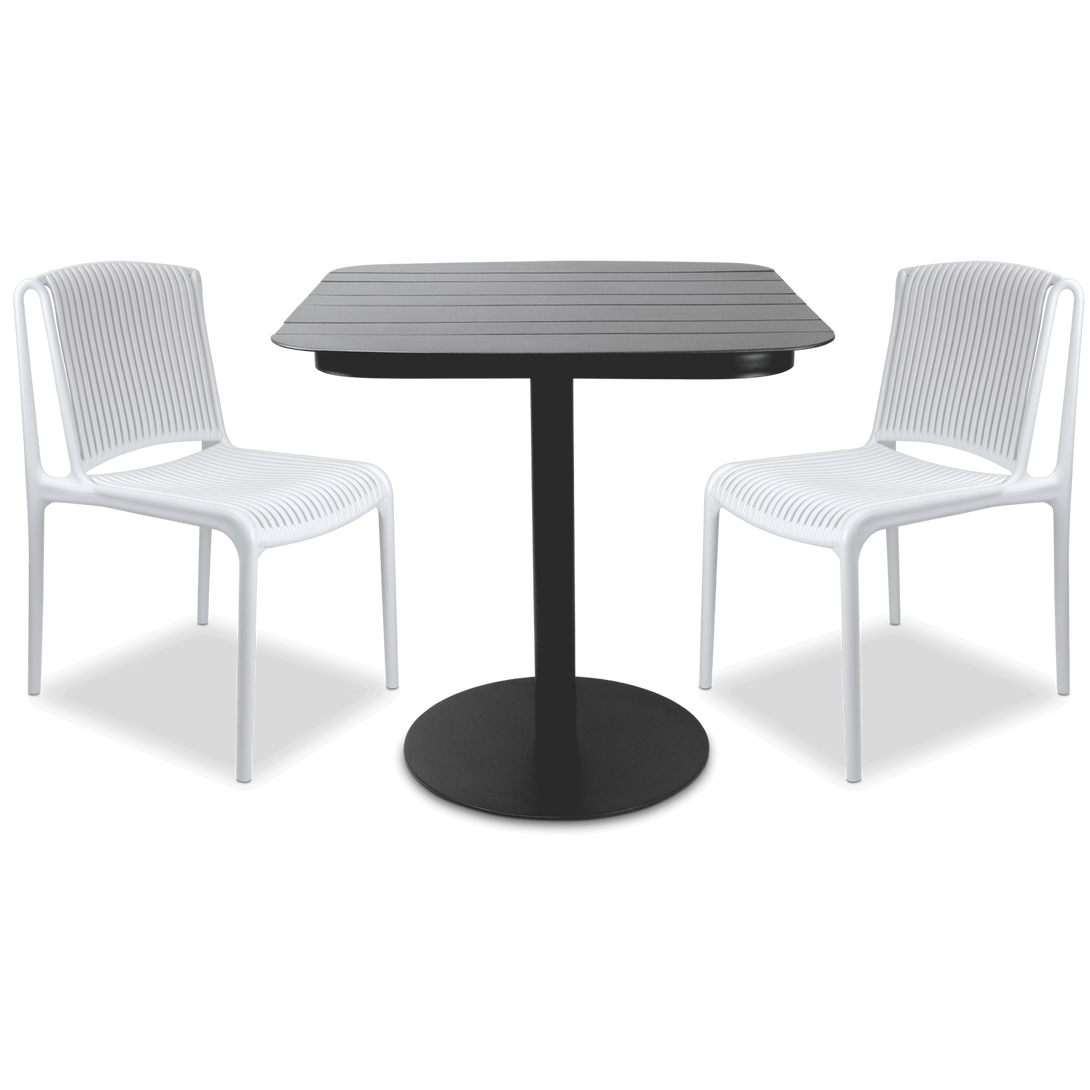 Cafe Collection Square 3pc Dining Suite in Gunmetal with UV Plastic Chairs (PP)
