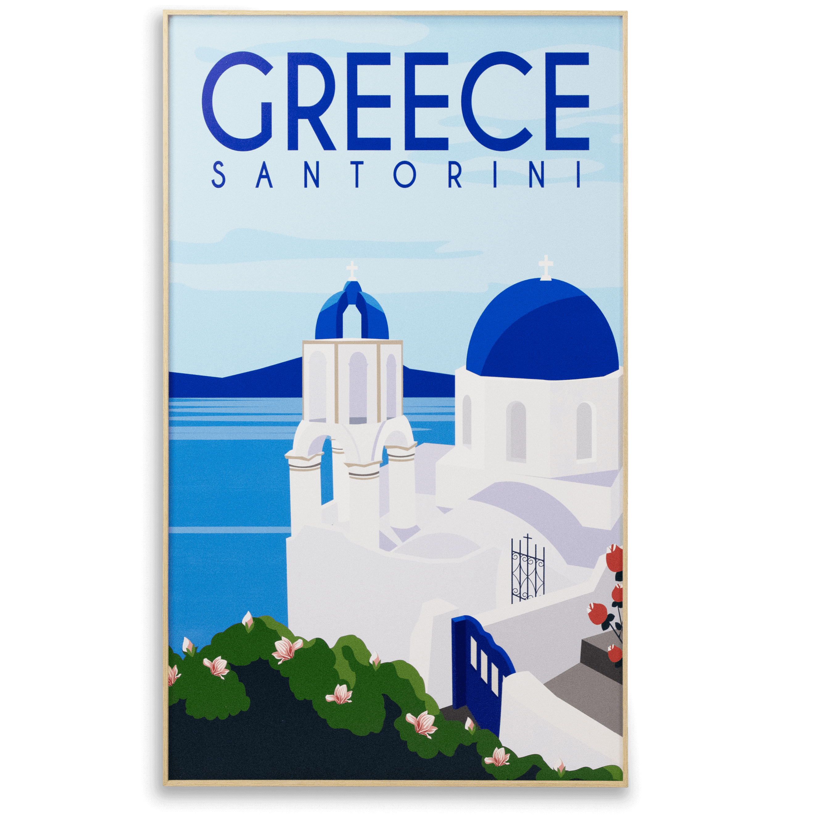 *IN STORE PICK UP ONLY* Greece Santorini - 60 x 100cm Outdoor UV Wall Art with Beech Aluminium Frame