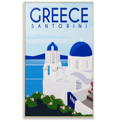 *IN STORE PICK UP ONLY* Greece Santorini - 60 x 100cm Outdoor UV Wall Art with Beech Aluminium Frame