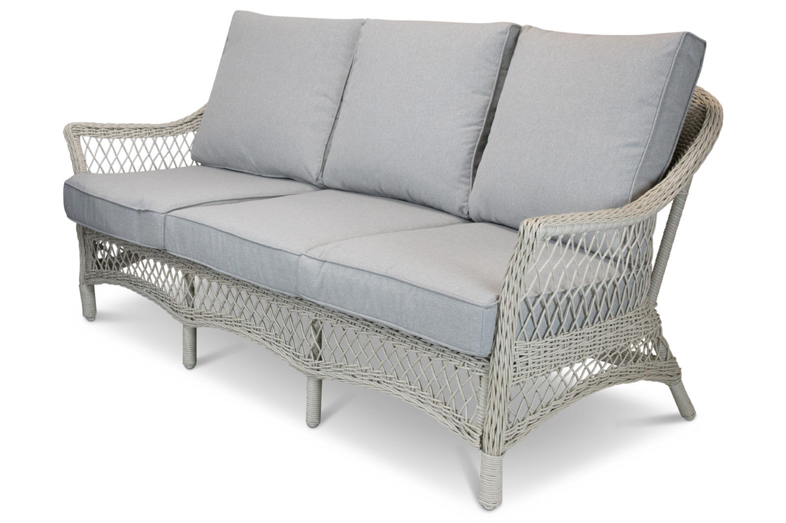 Hamptons 3 Seater in Surfmist Wicker and Dune Spunpoly Cushions - The Furniture Shack