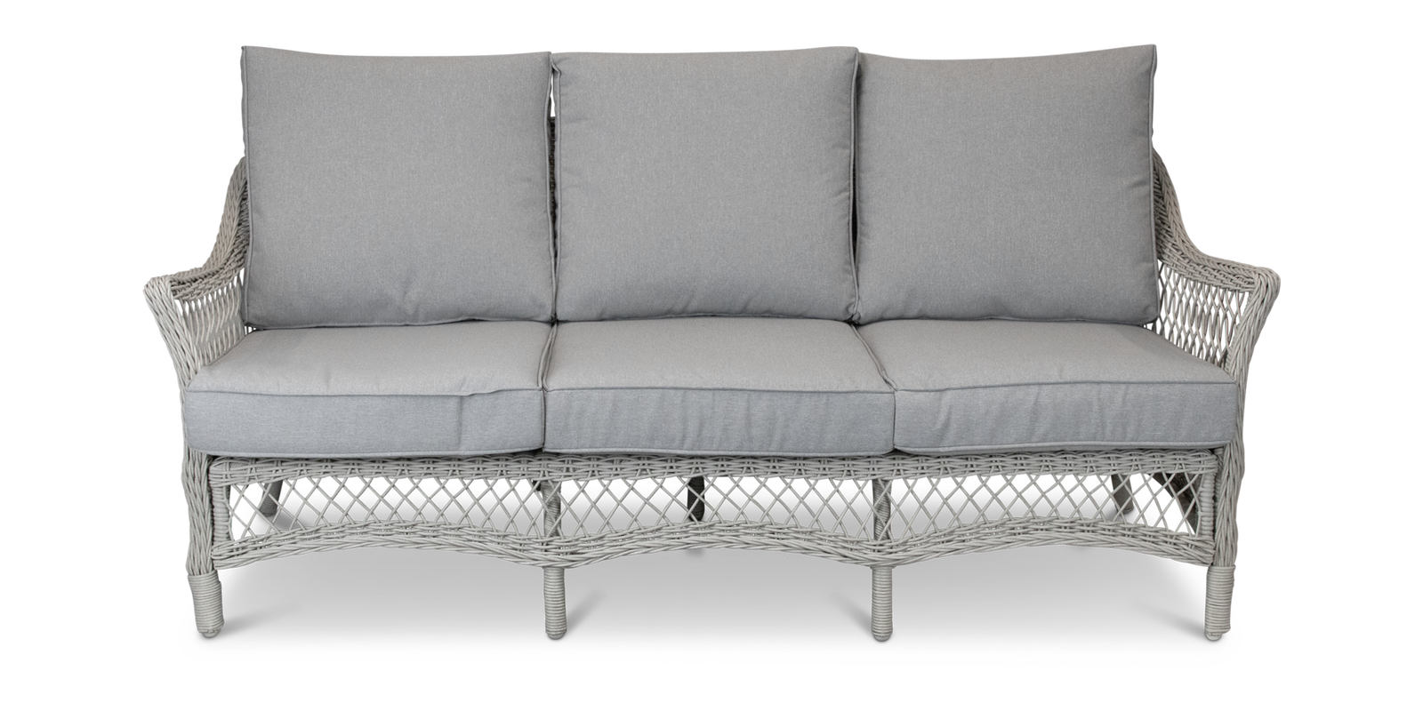 Hamptons 3 Seater in Surfmist Wicker and Dune Spunpoly Cushions - The Furniture Shack
