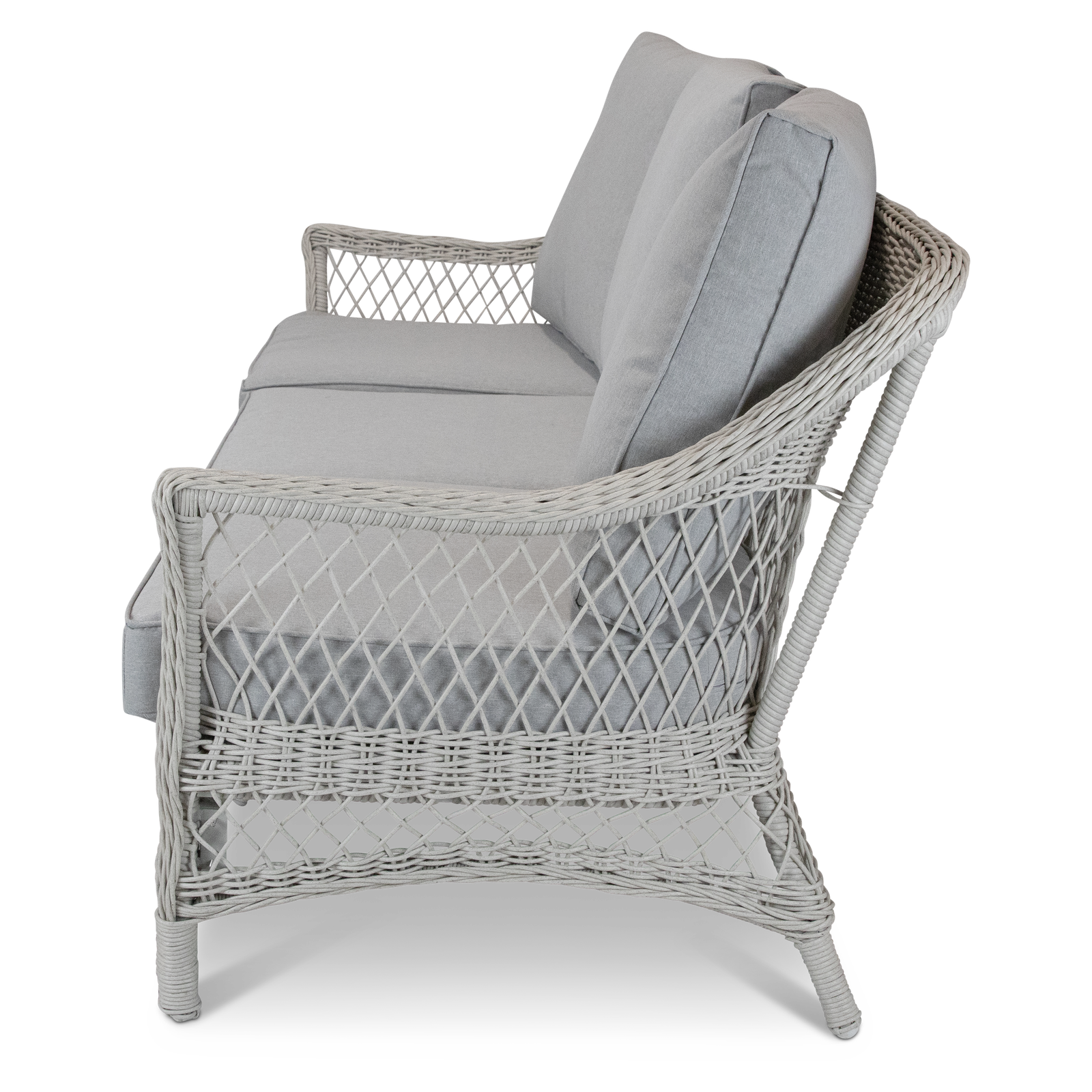Hamptons 3 Seater in Surfmist Wicker and Dune Spunpoly Cushions - The Furniture Shack