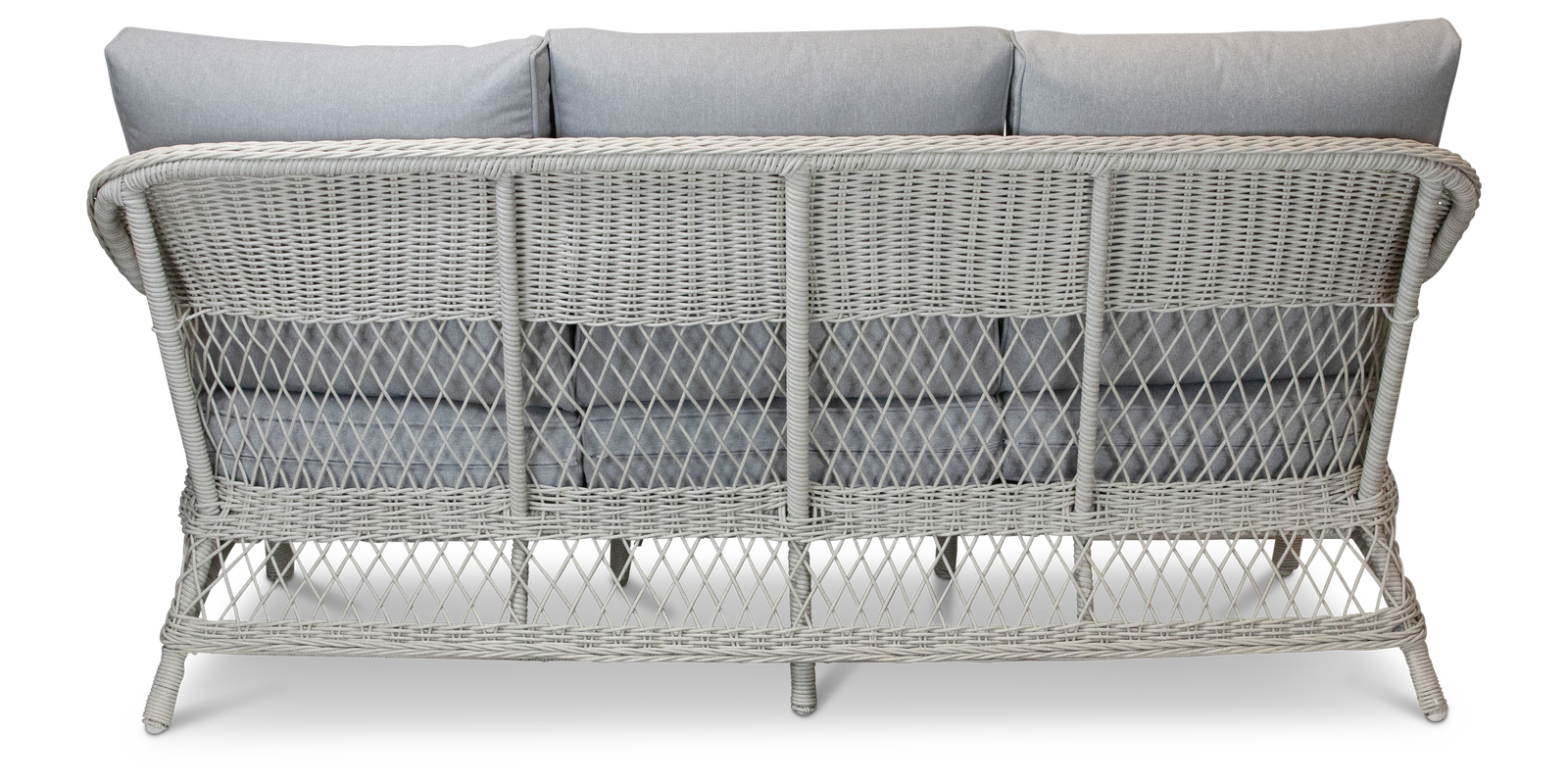 Hamptons 3 Seater in Surfmist Wicker and Dune Spunpoly Cushions - The Furniture Shack