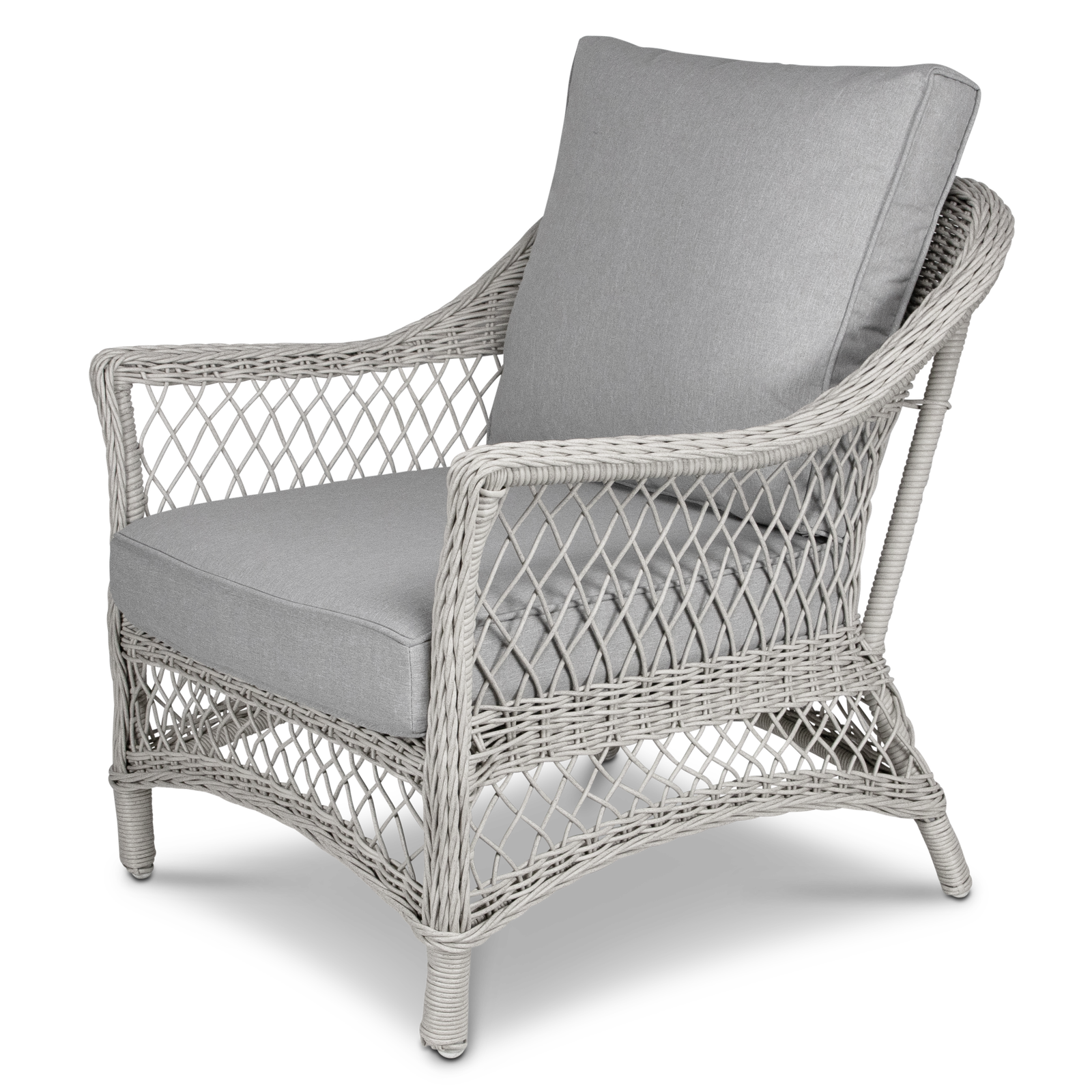 Hamptons Outdoor Wicker Armchair in Surfmist Wicker and Dune Spunpoly Cushions - The Furniture Shack