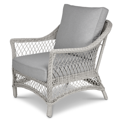 Hamptons Outdoor Wicker Armchair in Surfmist Wicker and Dune Spunpoly Cushions - The Furniture Shack