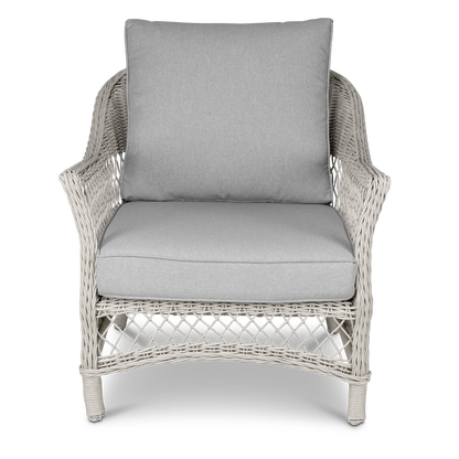Hamptons Outdoor Wicker Armchair in Surfmist Wicker and Dune Spunpoly Cushions - The Furniture Shack