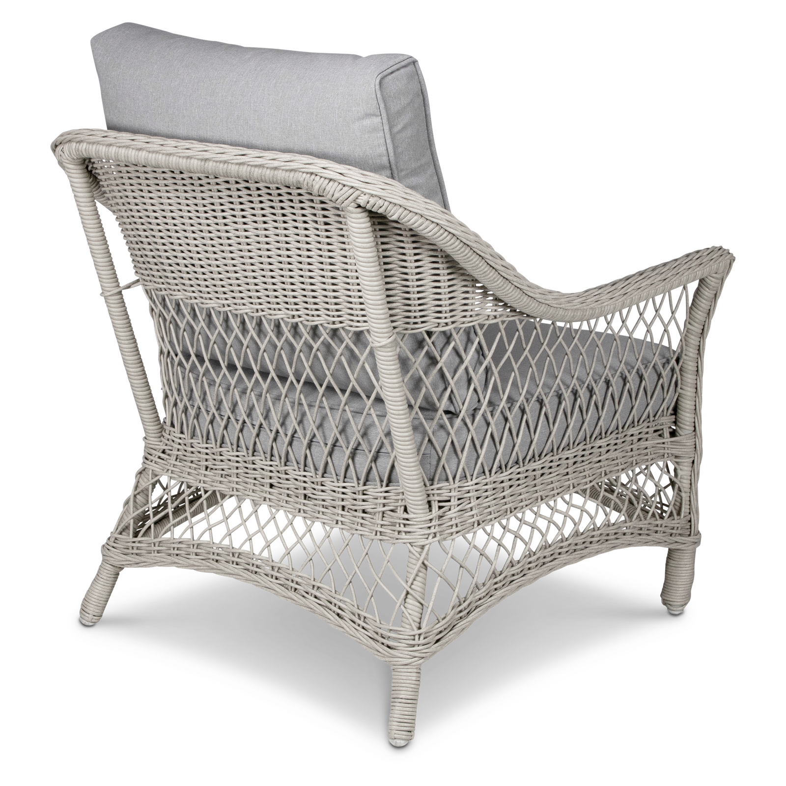 Hamptons Outdoor Wicker Armchair in Surfmist Wicker and Dune Spunpoly Cushions - The Furniture Shack