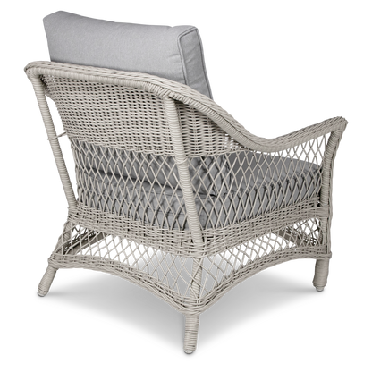 Hamptons Outdoor Wicker Armchair in Surfmist Wicker and Dune Spunpoly Cushions - The Furniture Shack